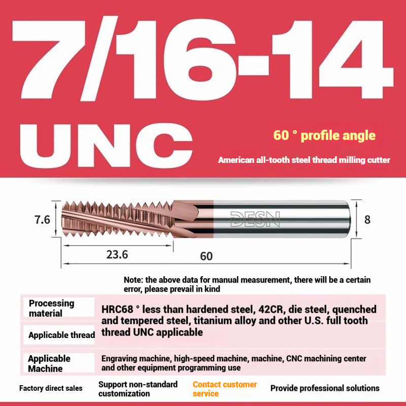 1115-65° high hard tungsten carbide thread milling cutter Long tooth full tooth alloy American thread milling cutter UNC UNF aluminum stainless steel Shandong Denso Pricision Tools Co.,Ltd.